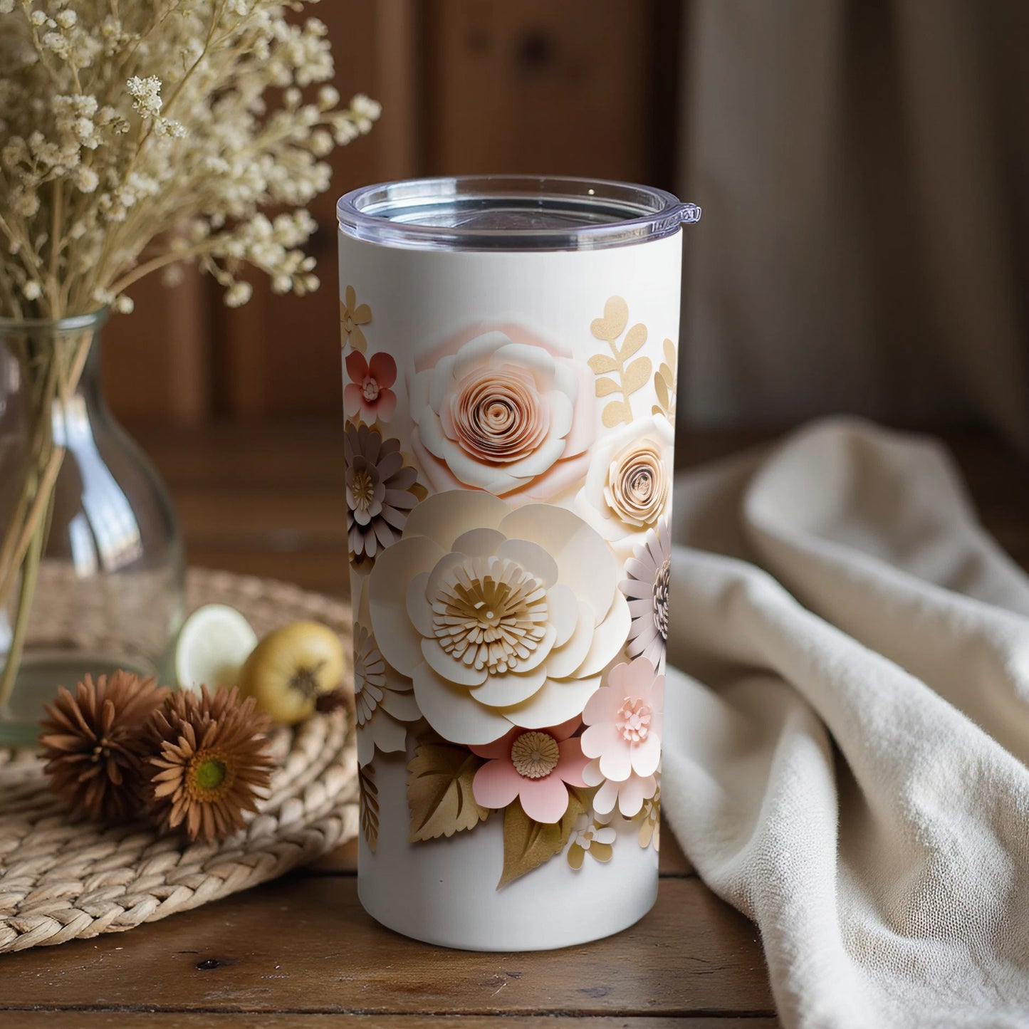 Elegant Floral Pattern Insulated Tumbler Cup Drinkware