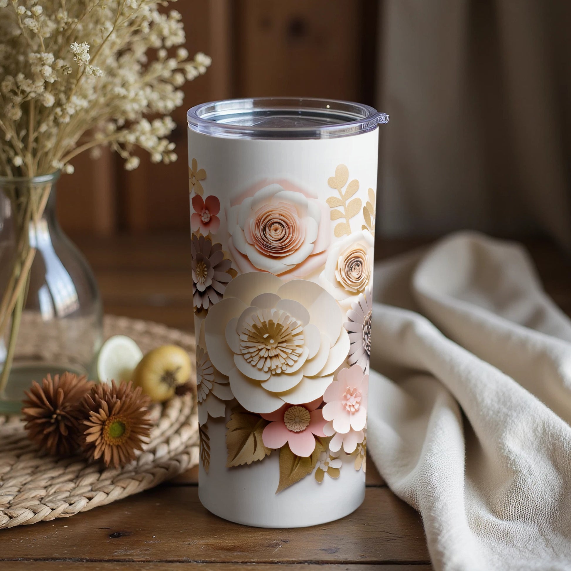 Elegant Floral Pattern Insulated Tumbler Cup Drinkware