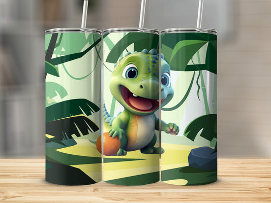 Cute Cartoon Dinosaur Jungle Scene Drink Tumblers