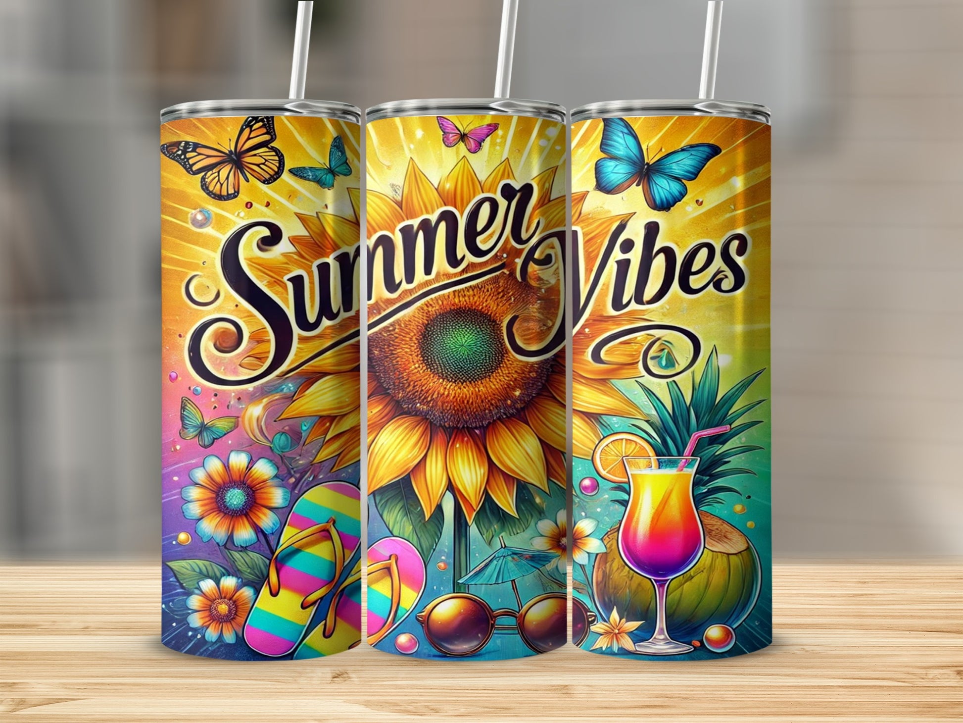 Summer Vibes Colorful Floral Butterfly Tumbler