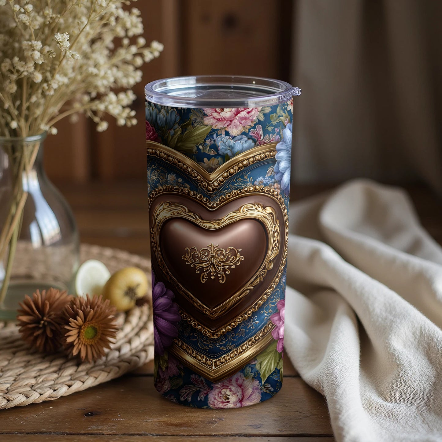 Vintage Floral Heart Design Insulated Tumbler