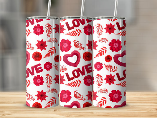 Red and Pink LOVE Patterned Drinkware Cups
