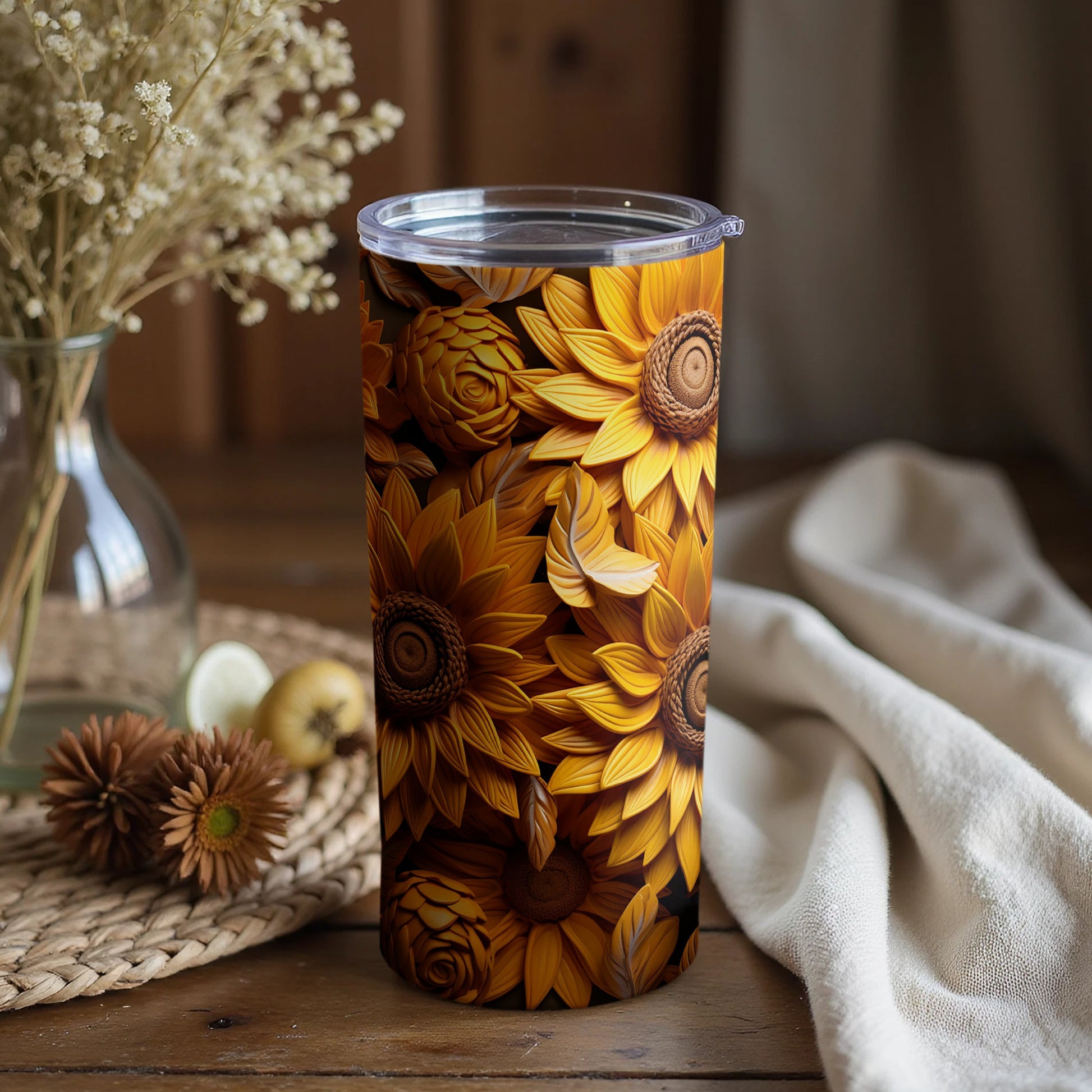 Sunflower Themed Insulated Travel Tumbler Cup