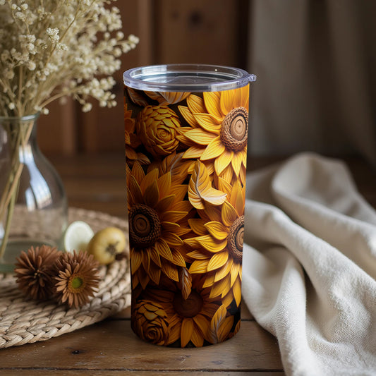 Sunflower Themed Insulated Travel Tumbler Cup