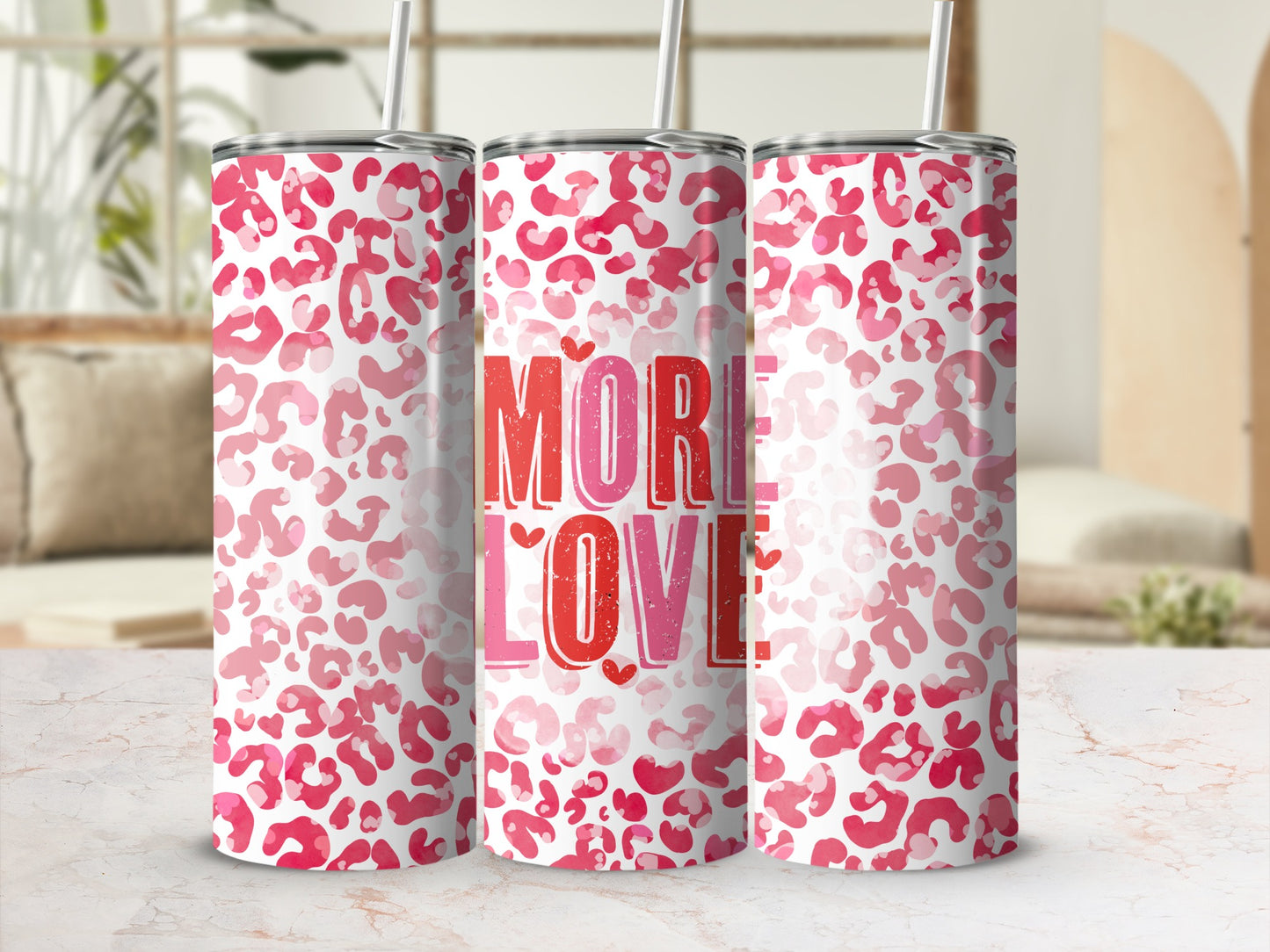 Pink Leopard Print More Love Tumbler Drinkware
