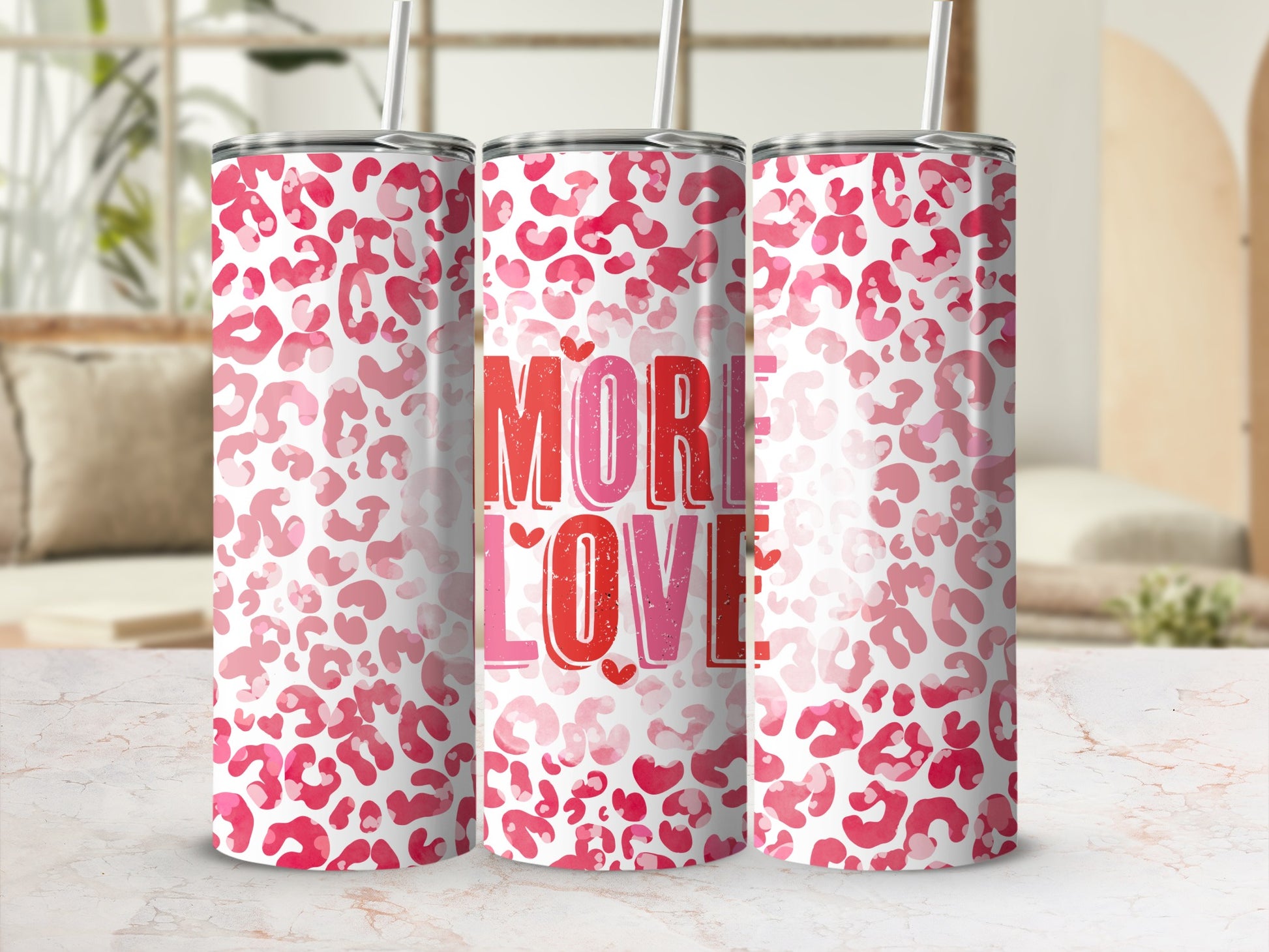 Pink Leopard Print More Love Tumbler Drinkware