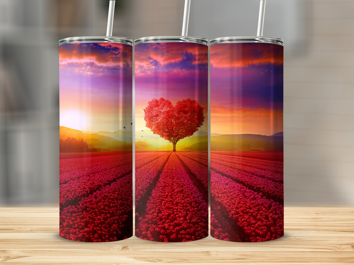 Romantic Sunset Tulip Field Heart Tree Design product type