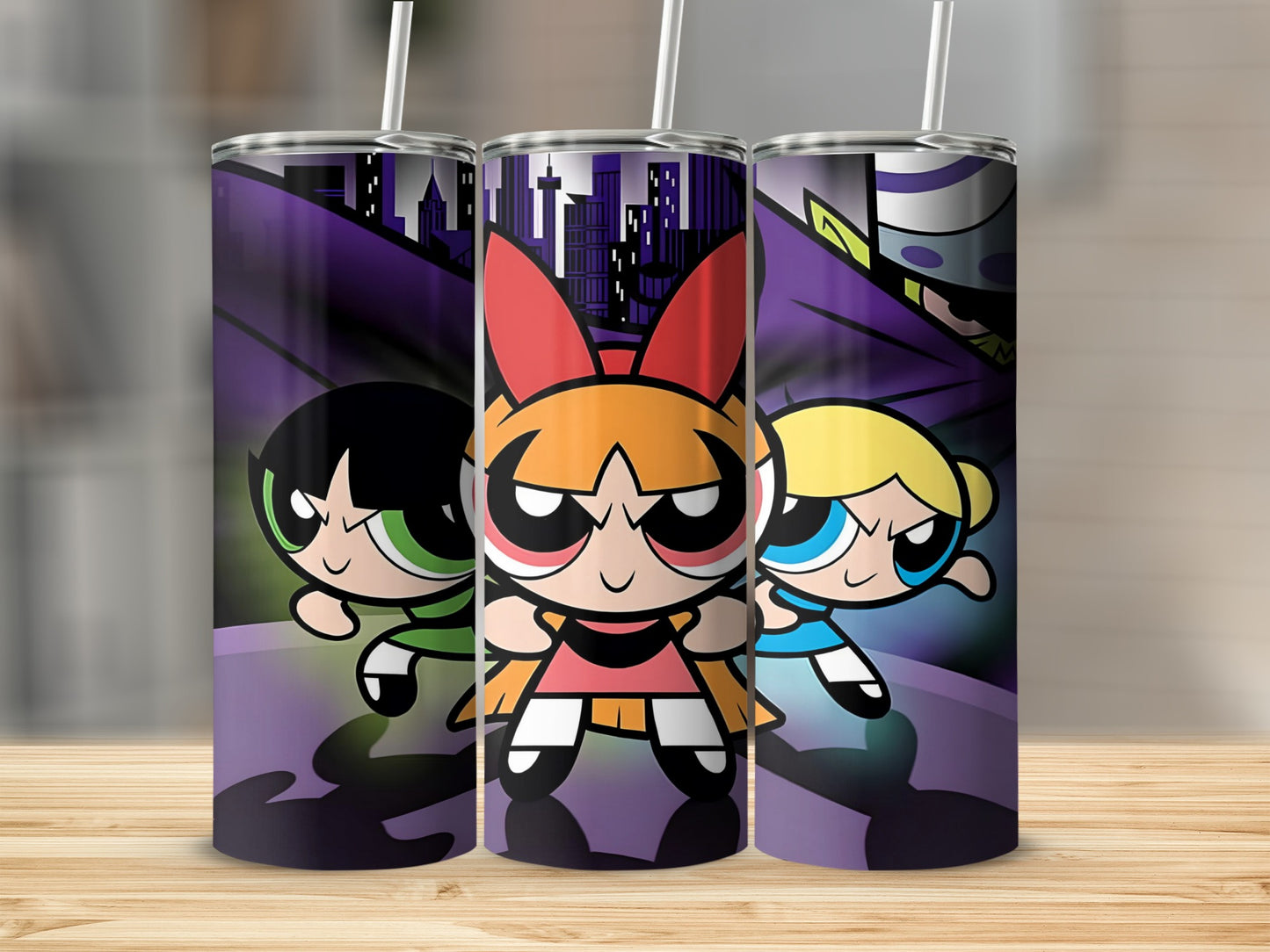 Powerpuff Girls Cityscape Design Tumbler Cup