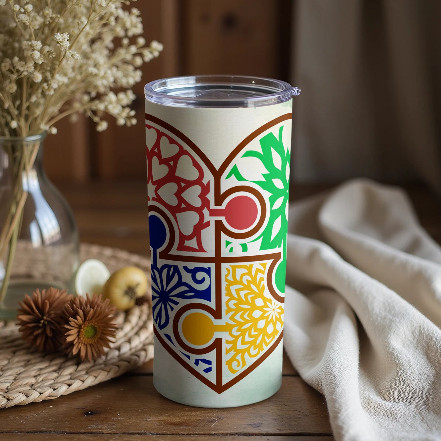 Intricate Colorful Patterns on Insulated Tumbler