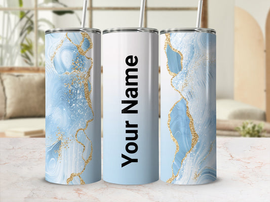 Personalized Blue Marble and Gold Design Tumbler