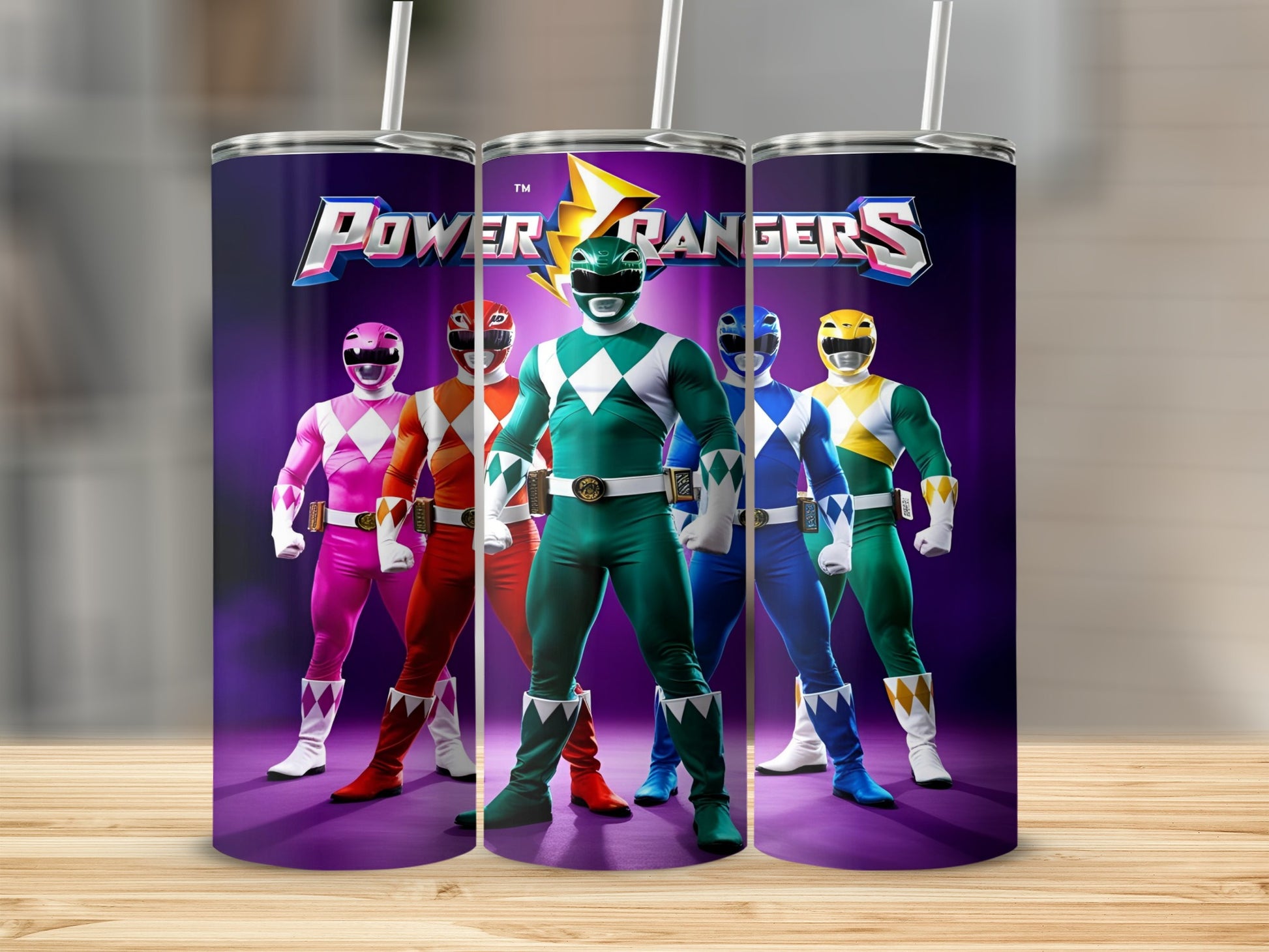 Power Rangers characters in their iconic suits standing together.