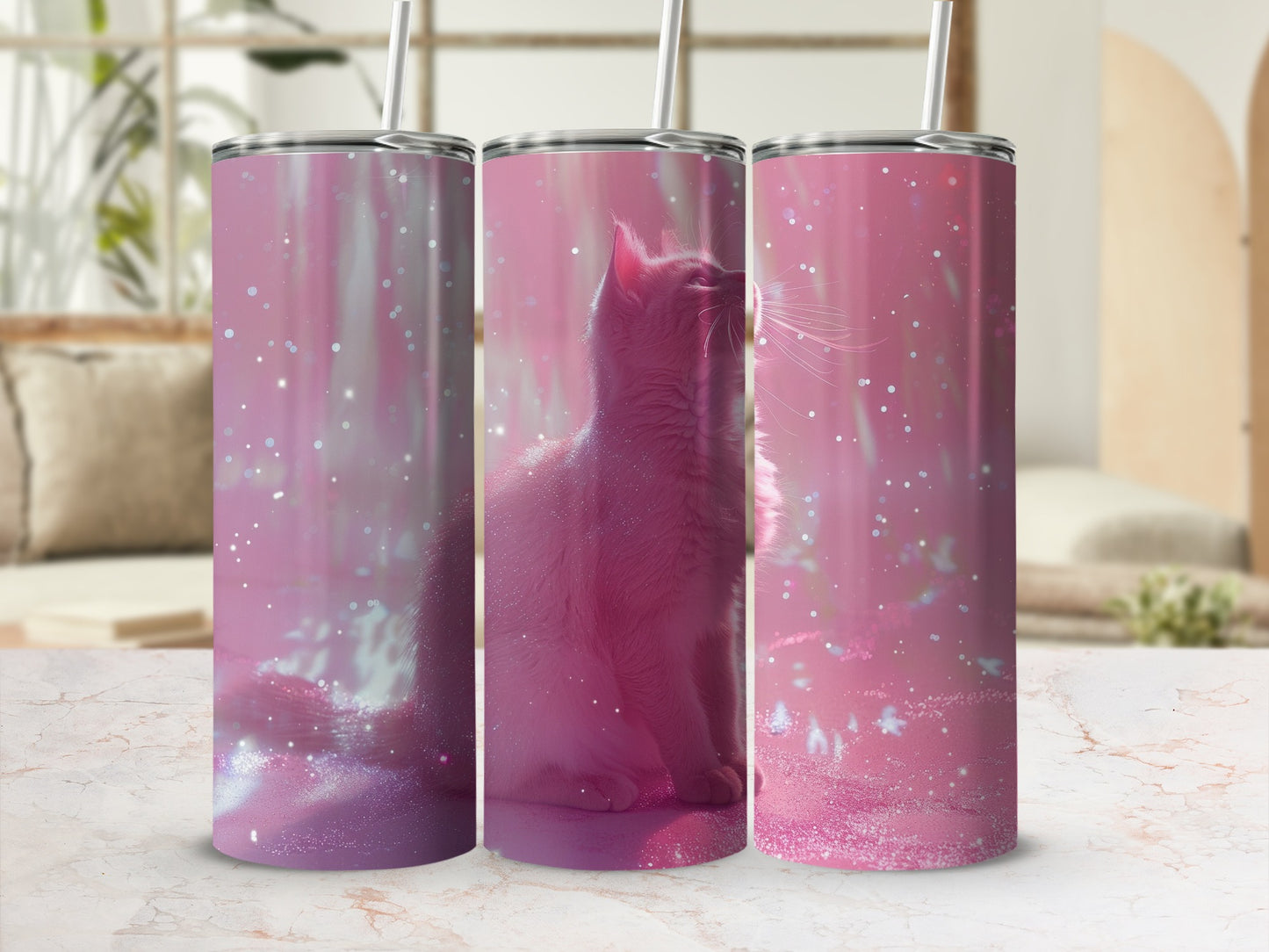Pink Glitter Cat Design Magical Sparkle Tumbler product type