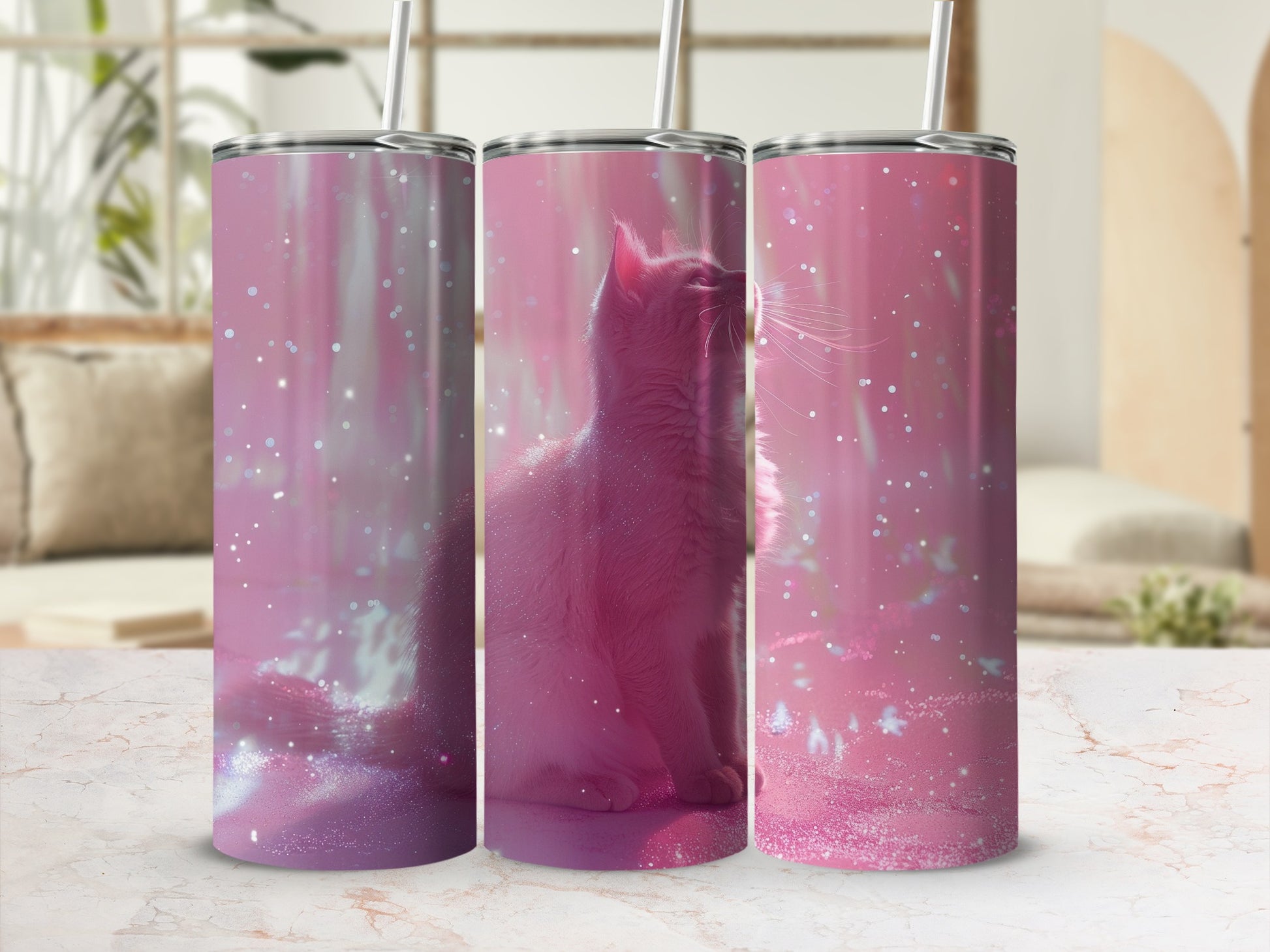 Pink Glitter Cat Design Magical Sparkle Tumbler product type