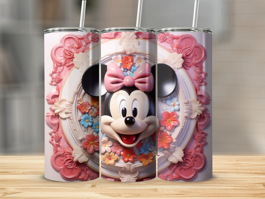 Cute Floral Minnie Mouse Tumbler with Bow Design