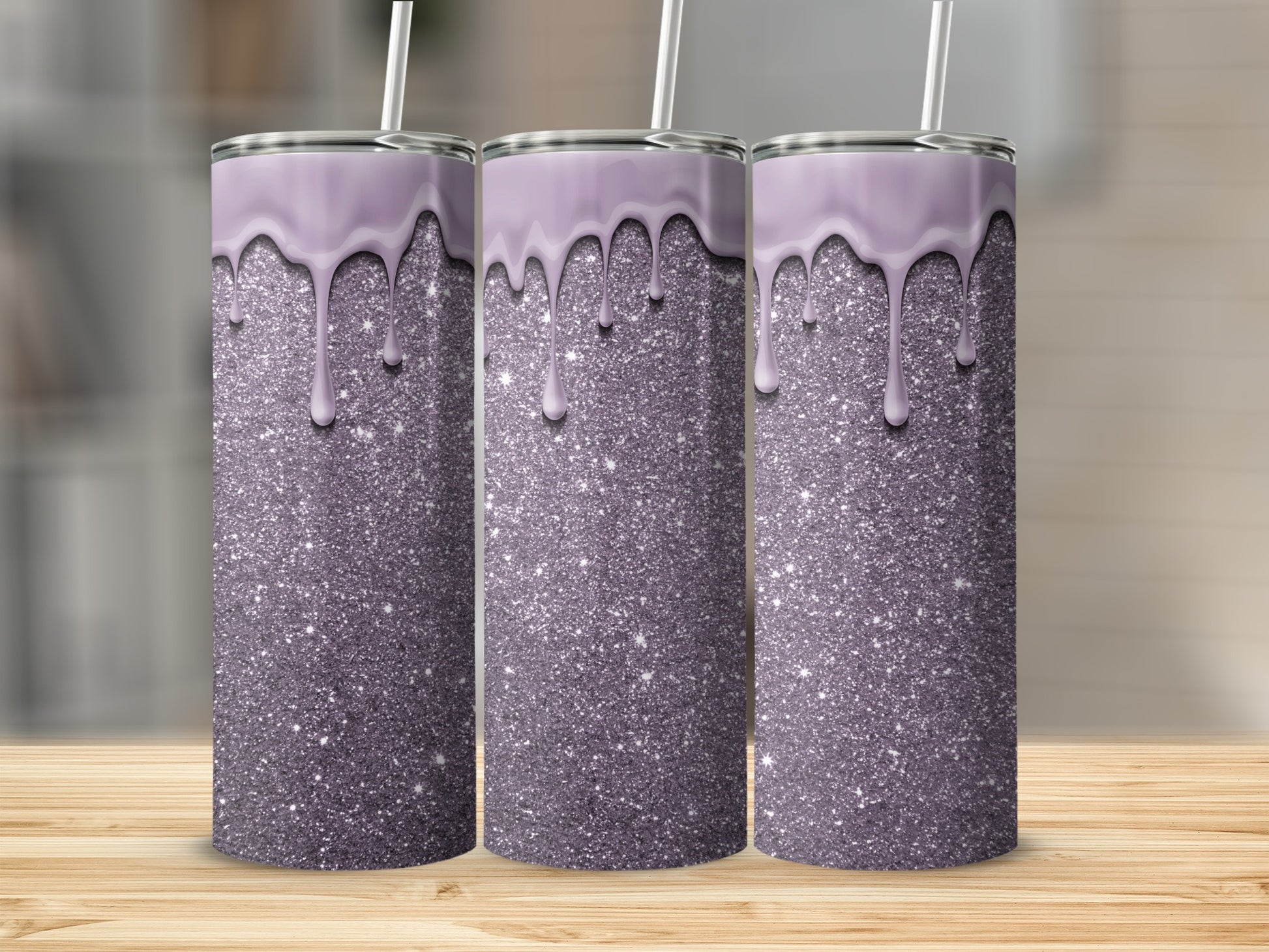 Sparkling Purple Tumblers with Dripping Design