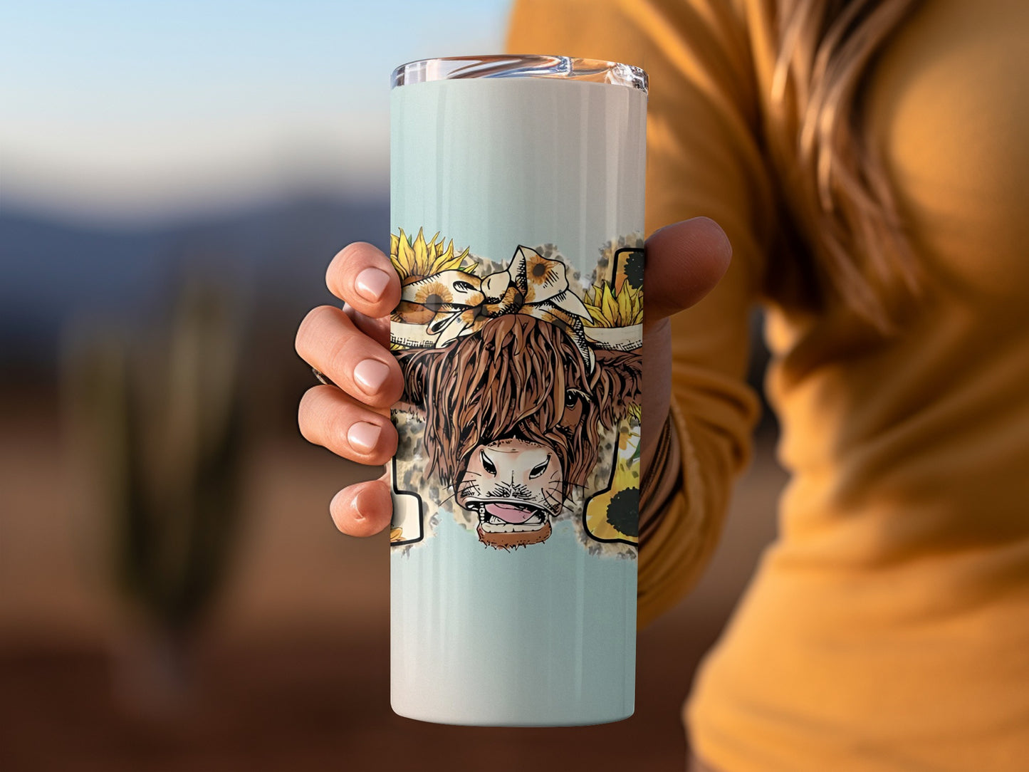 Cute Highland Cow with Sunflower Design Tumbler