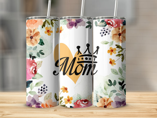Floral Heart Crown Mom Design Tumbler Cup Gift