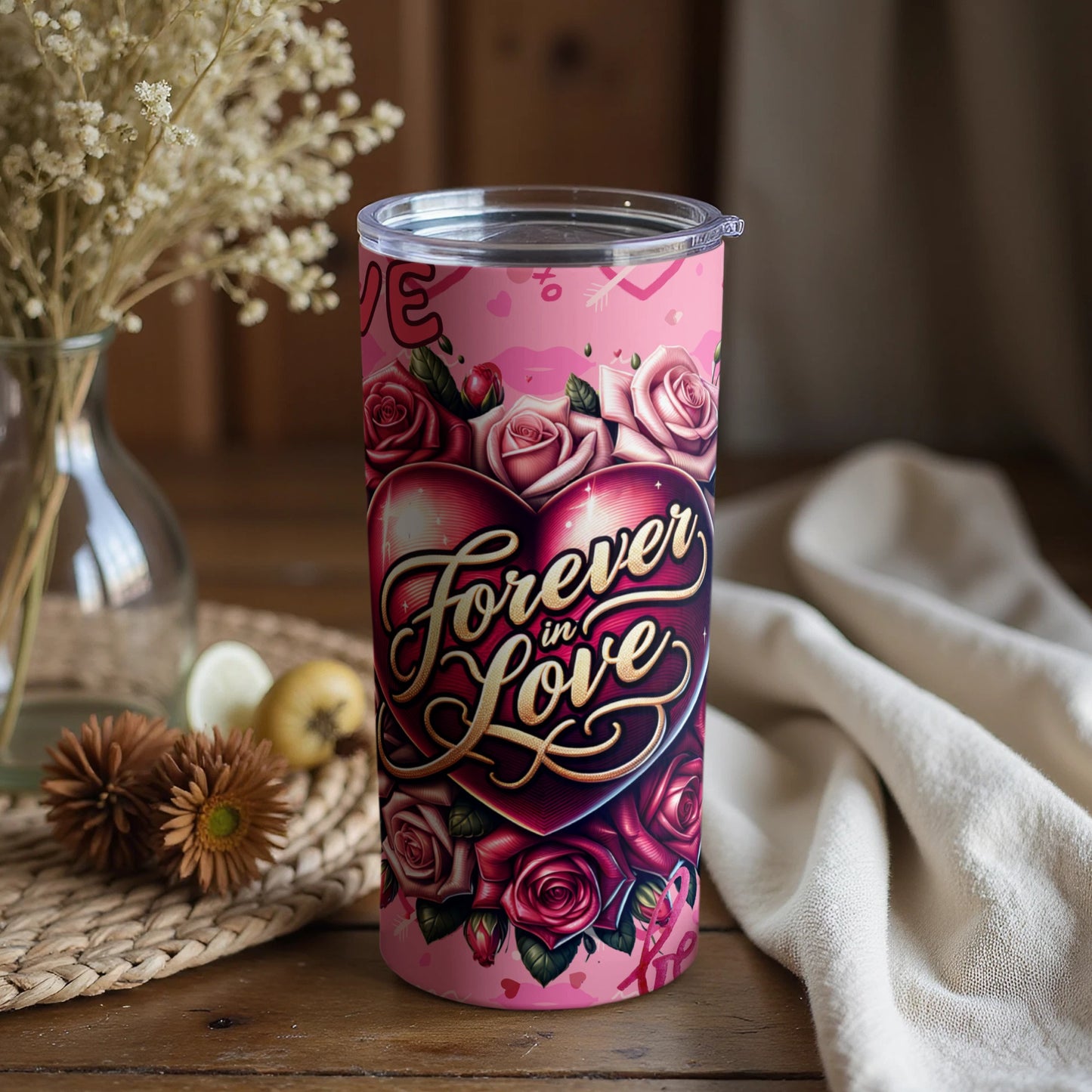 Forever in Love Roses Heart Design Tumbler