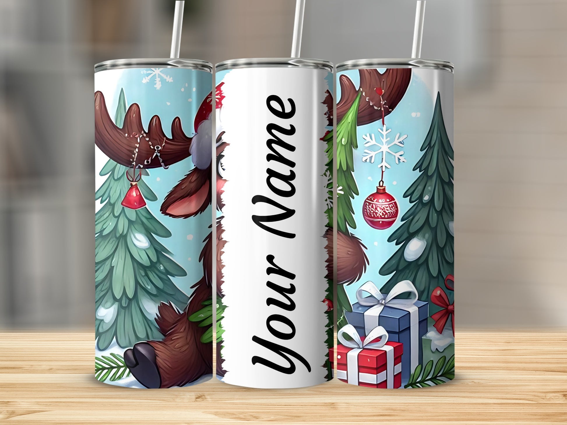 Personalized Christmas Moose and Gifts Tumbler Product
