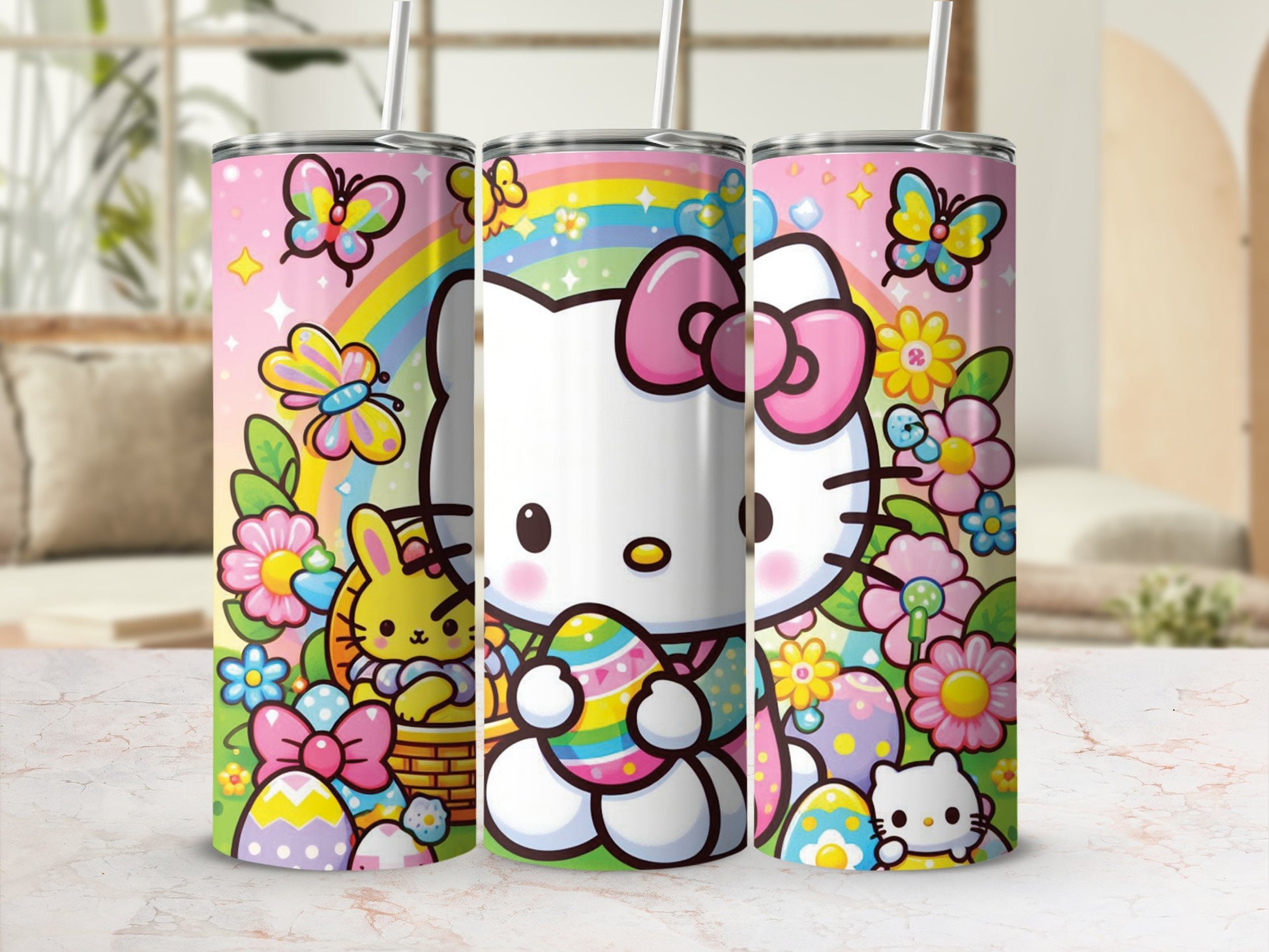 Hello Kitty Easter Bunny Rainbow Flowers Spring Tumbler product type