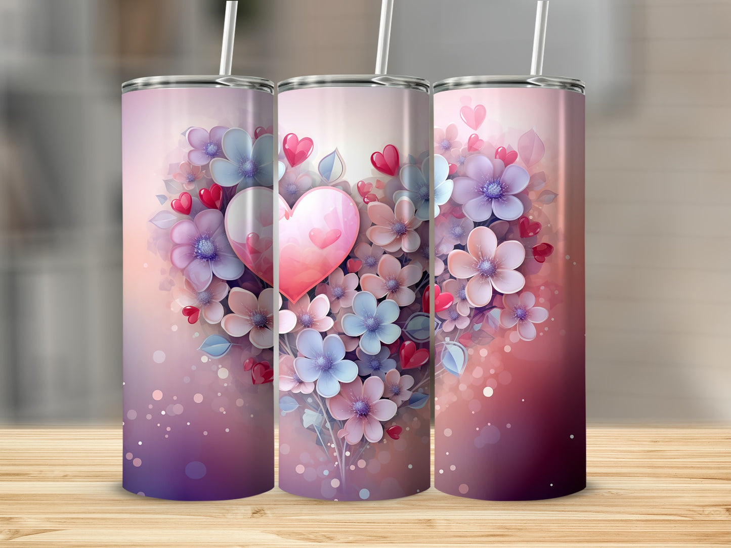 Beautiful Heart and Flowers Design on Gradient Surface