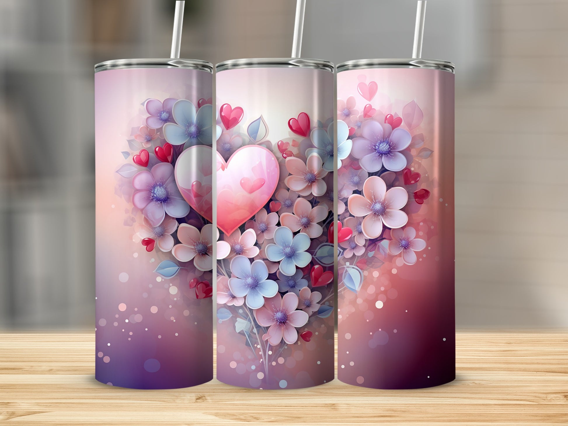 Beautiful Heart and Flowers Design on Gradient Surface