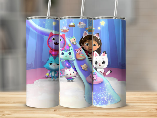 Adorable Cartoon Cat Characters on Blue Background Tumbler