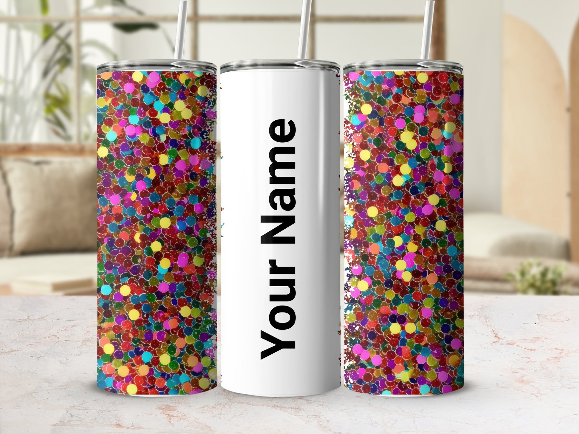 Personalized Confetti Design Tumbler Custom Name