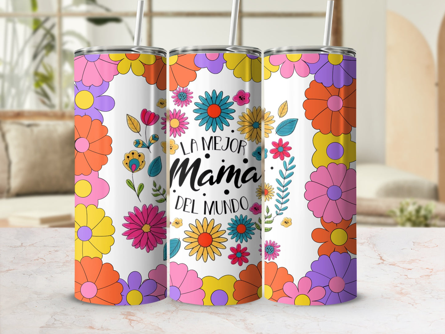 La Mejor Mamá Del Mundo Flower Print Tumbler