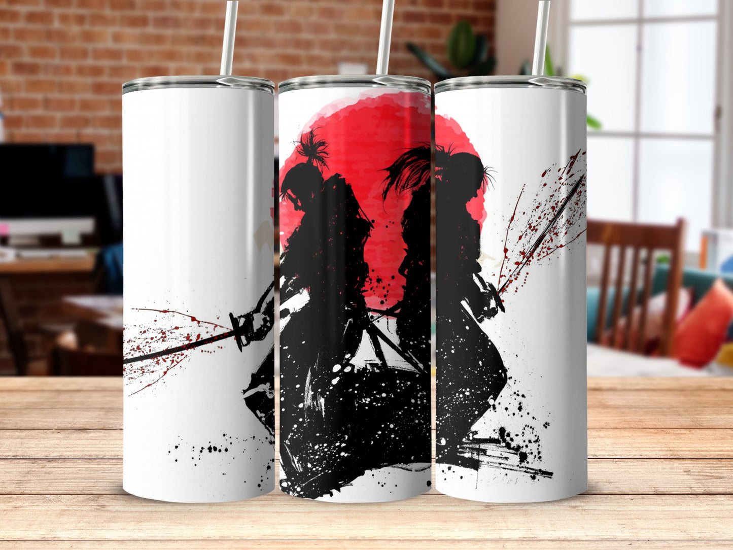 Samurai Duo Against Red Sun Artistic Tumbler