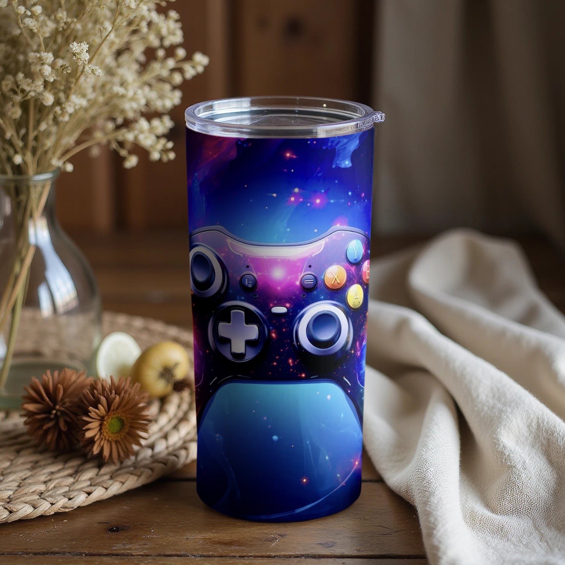 Vibrant Space-Themed Controller Tumbler Product