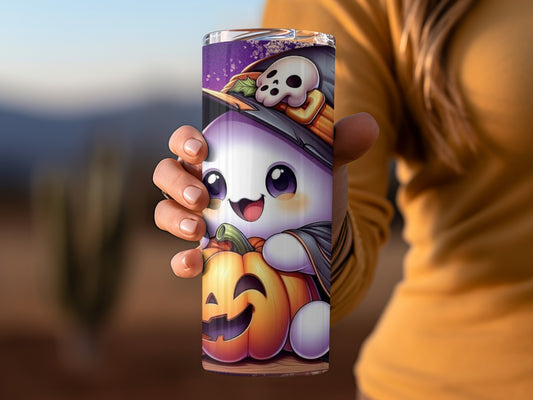 Cute Halloween Ghost Pumpkin Design Tumbler Cup