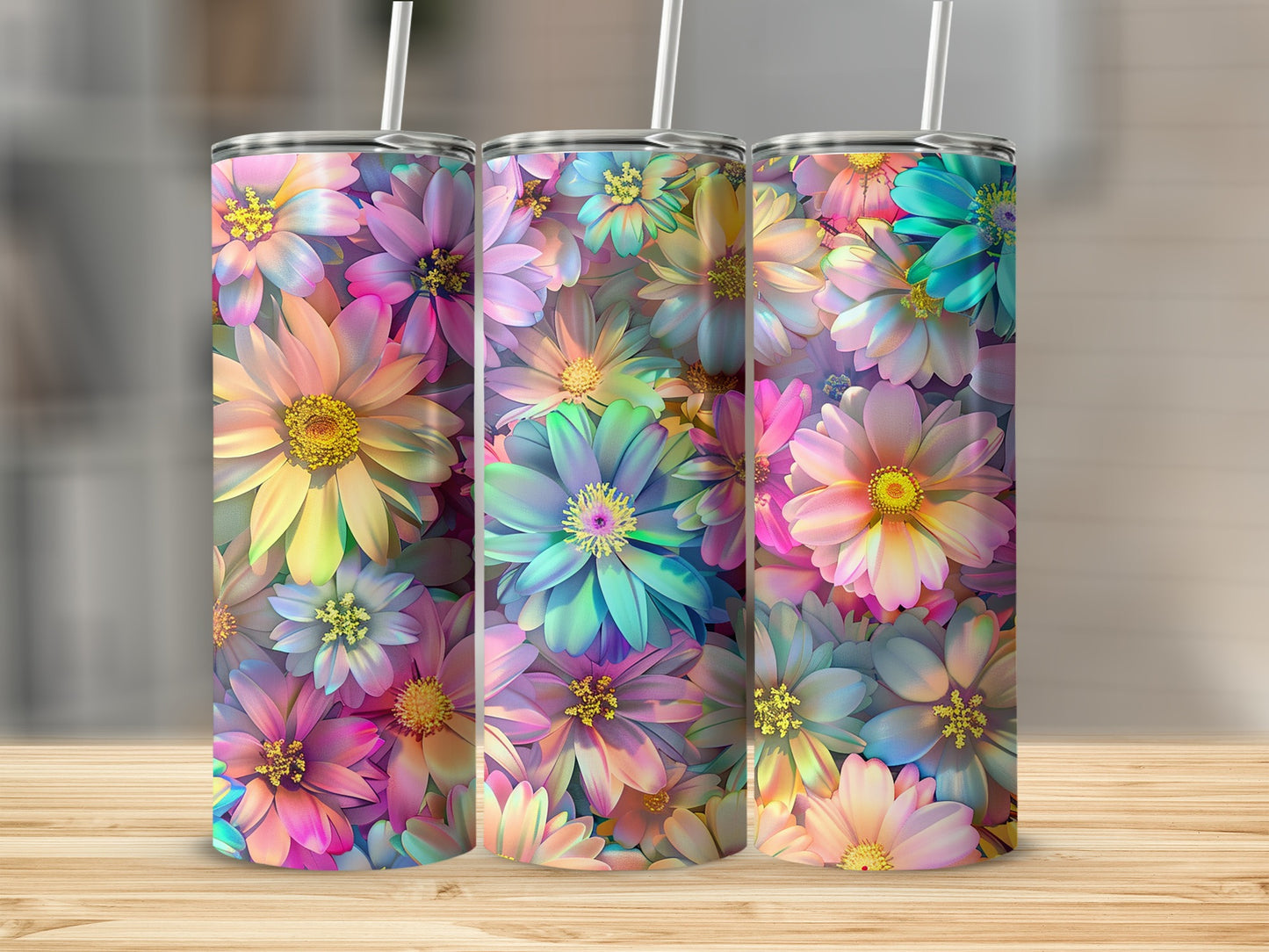 Colorful Floral Patterned Tumbler with Straw Included
