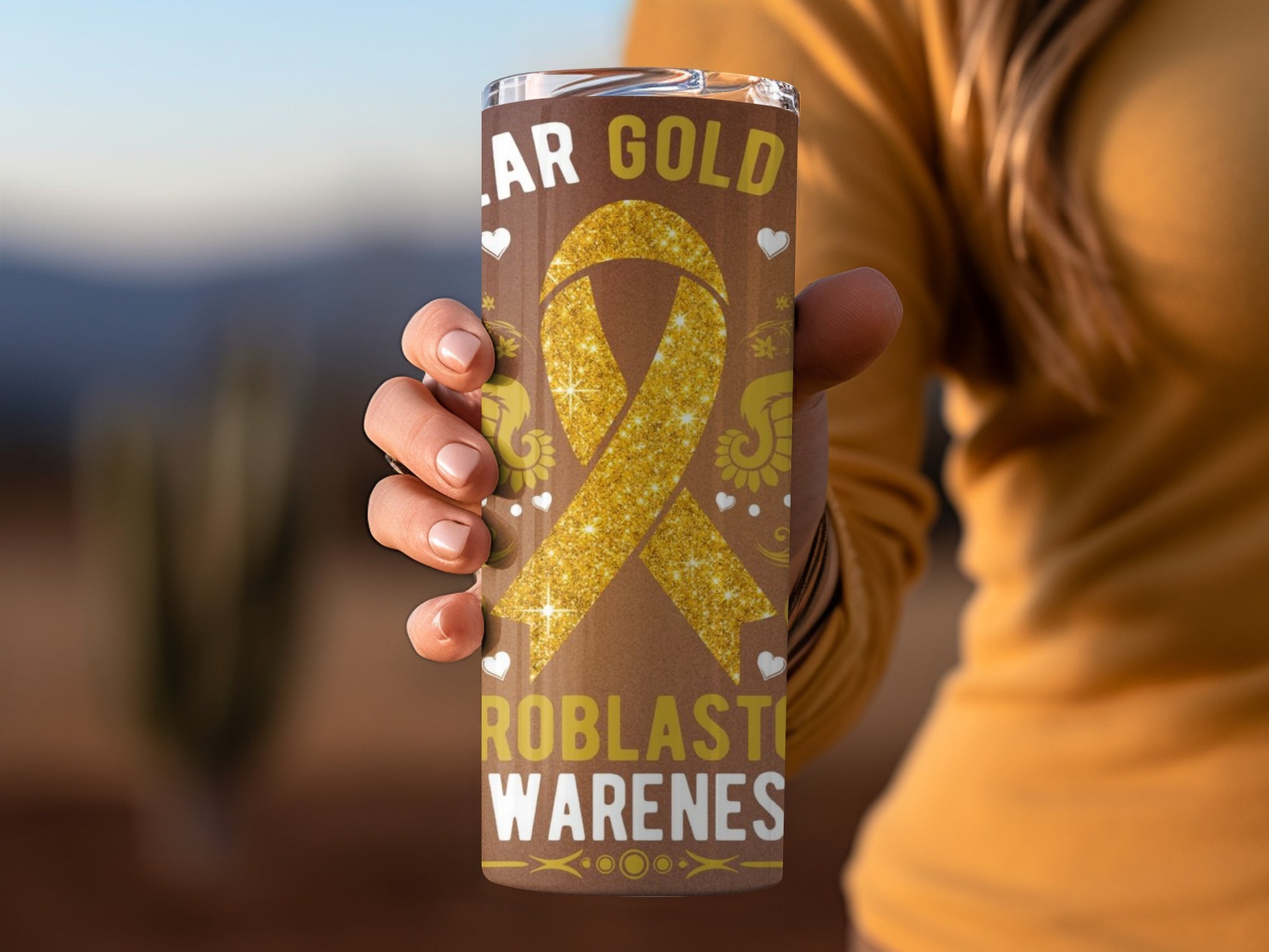 Solar Gold Awareness Ribbon Travel Tumbler