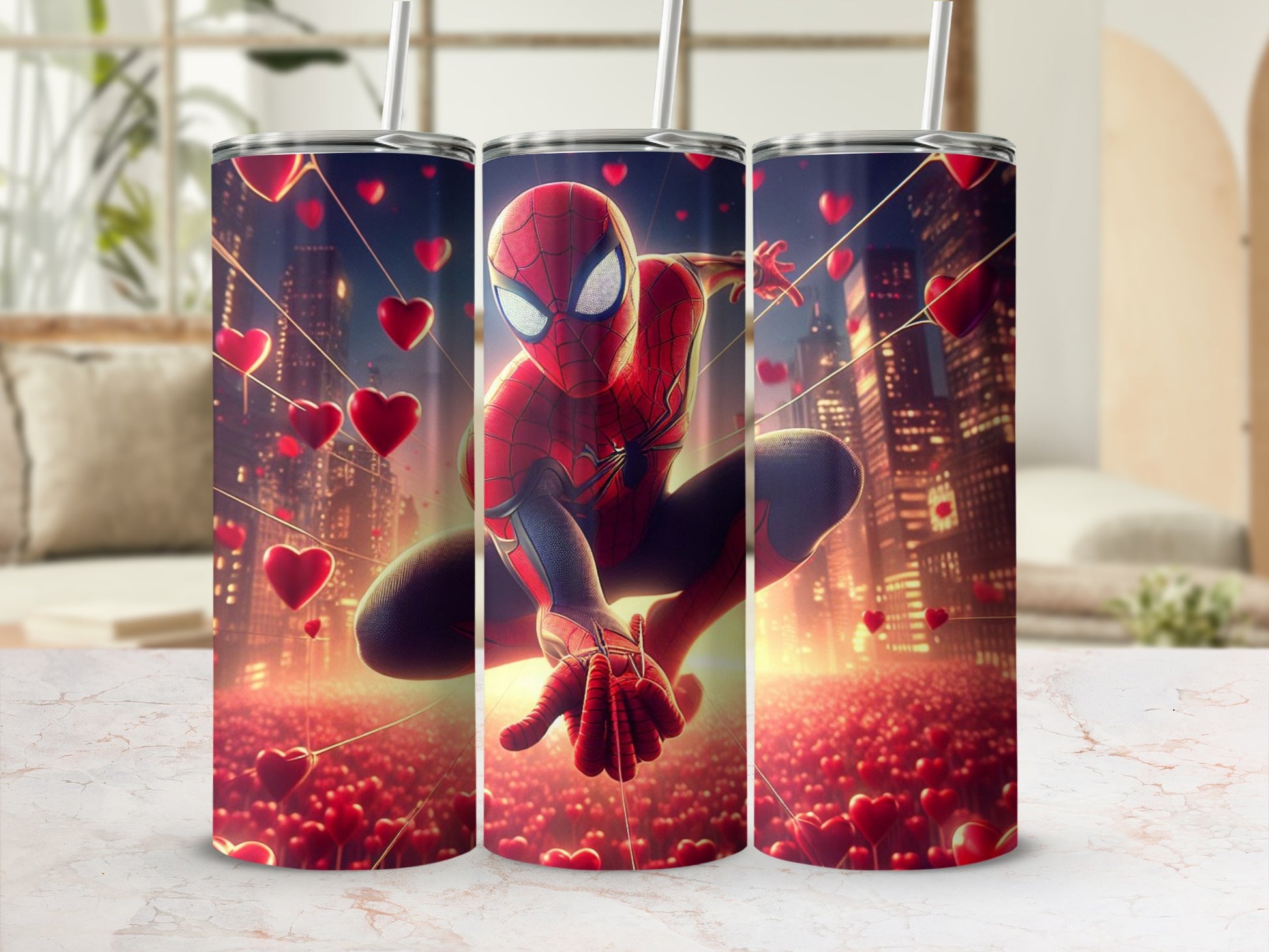 Spider-Man Valentine's Day Tumbler with Hearts Design