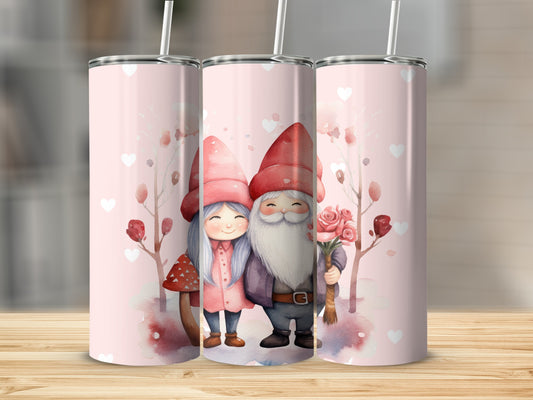 Cute Gnomes with Hearts Pink Tumbler Valentine's Gift