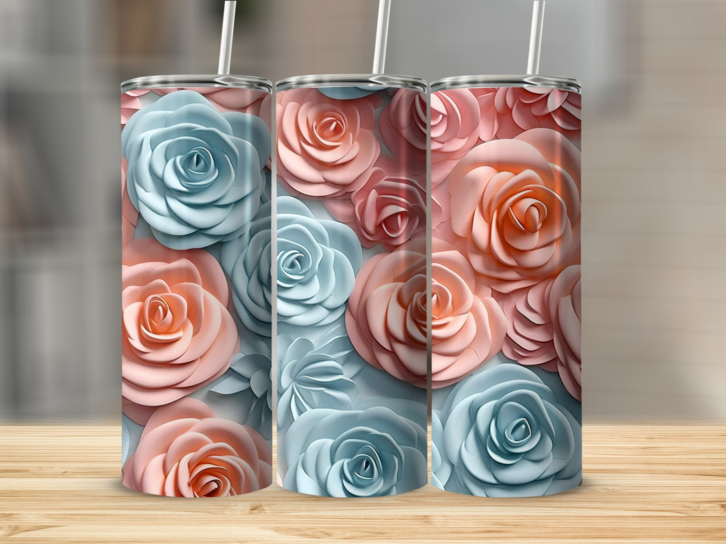 Pastel Gradient Floral Design Insulated Tumbler Cup