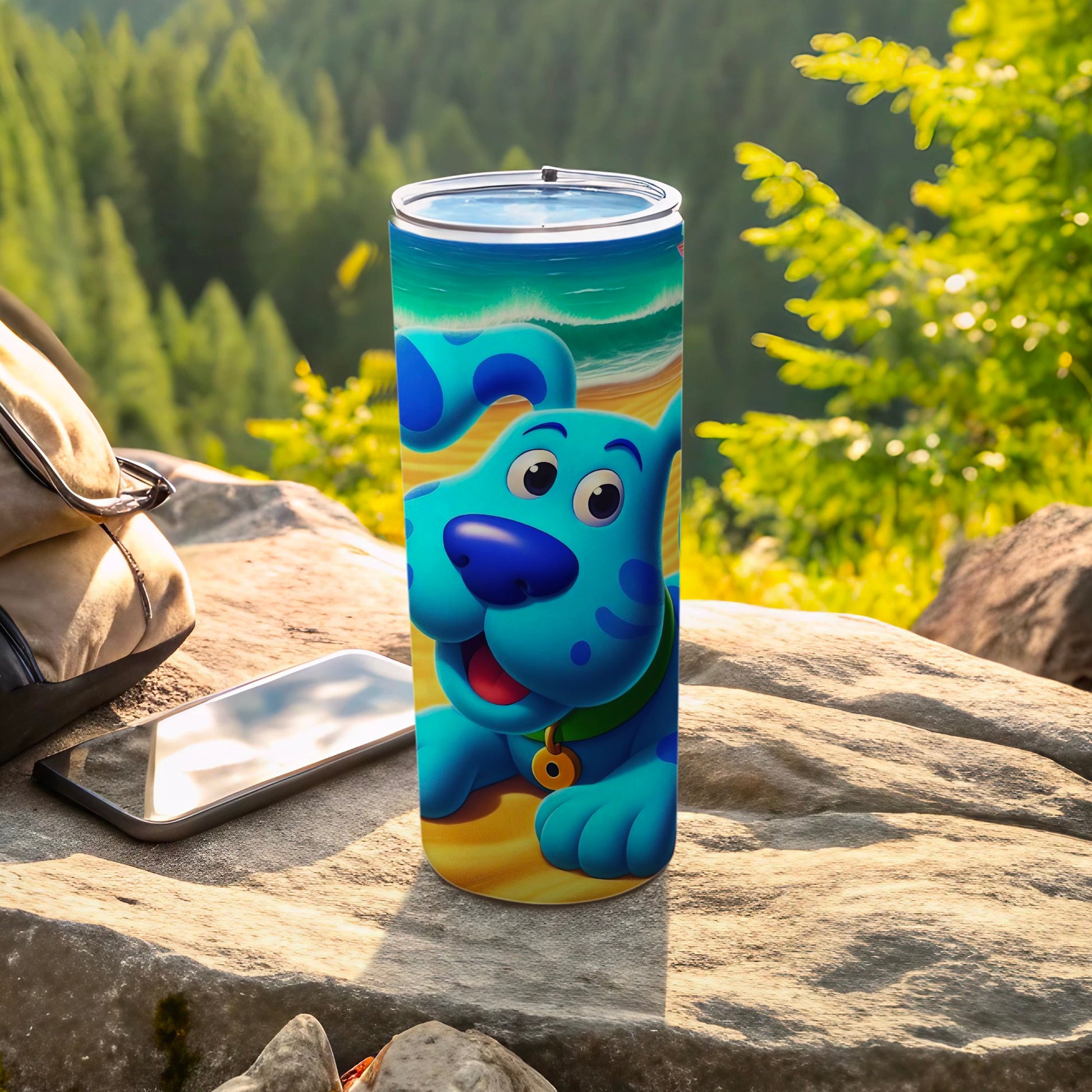 Blue Animated Dog Design Tumbler for Kids and Adults