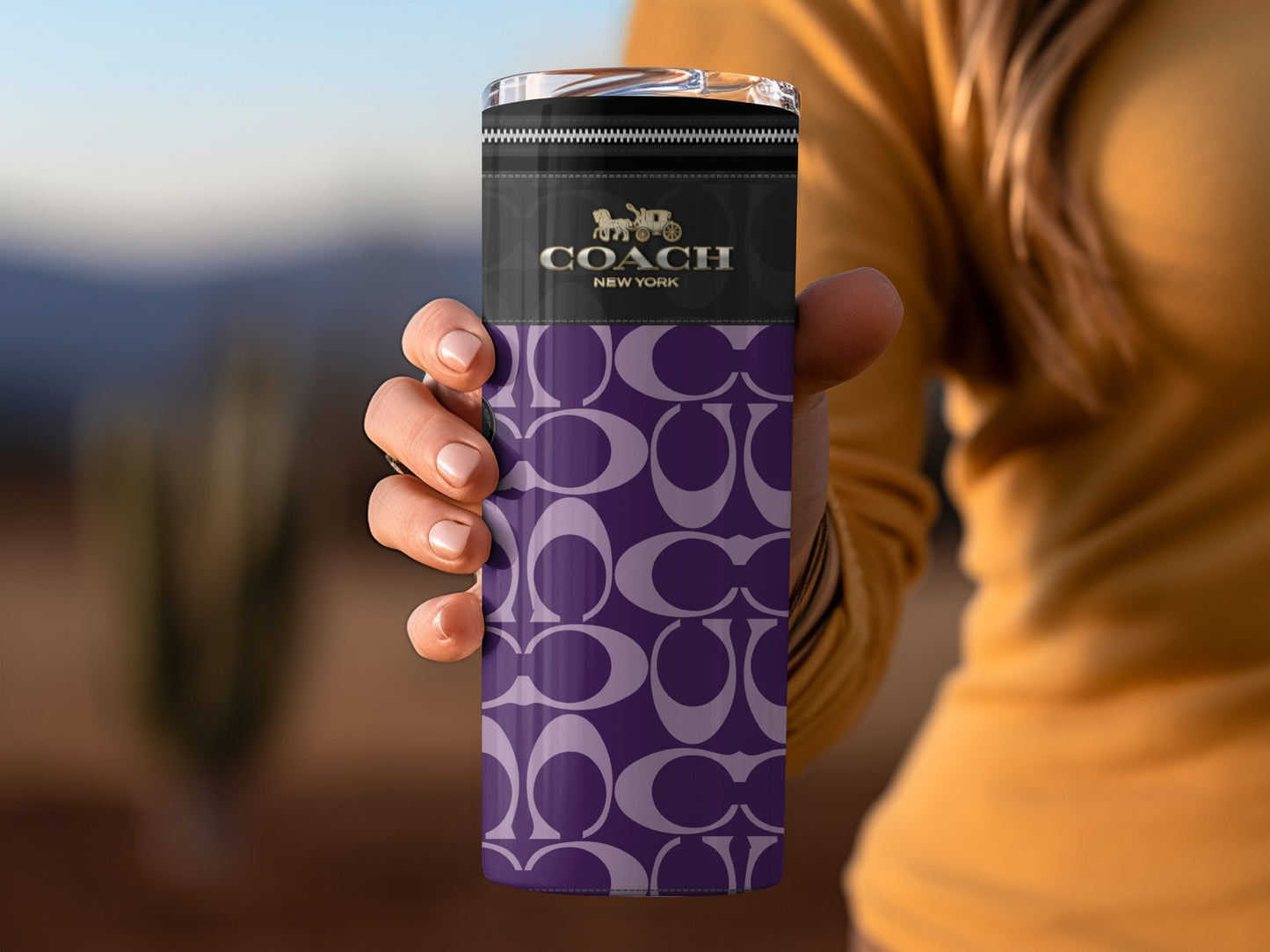 Purple Coach New York Travel Tumbler with Logo