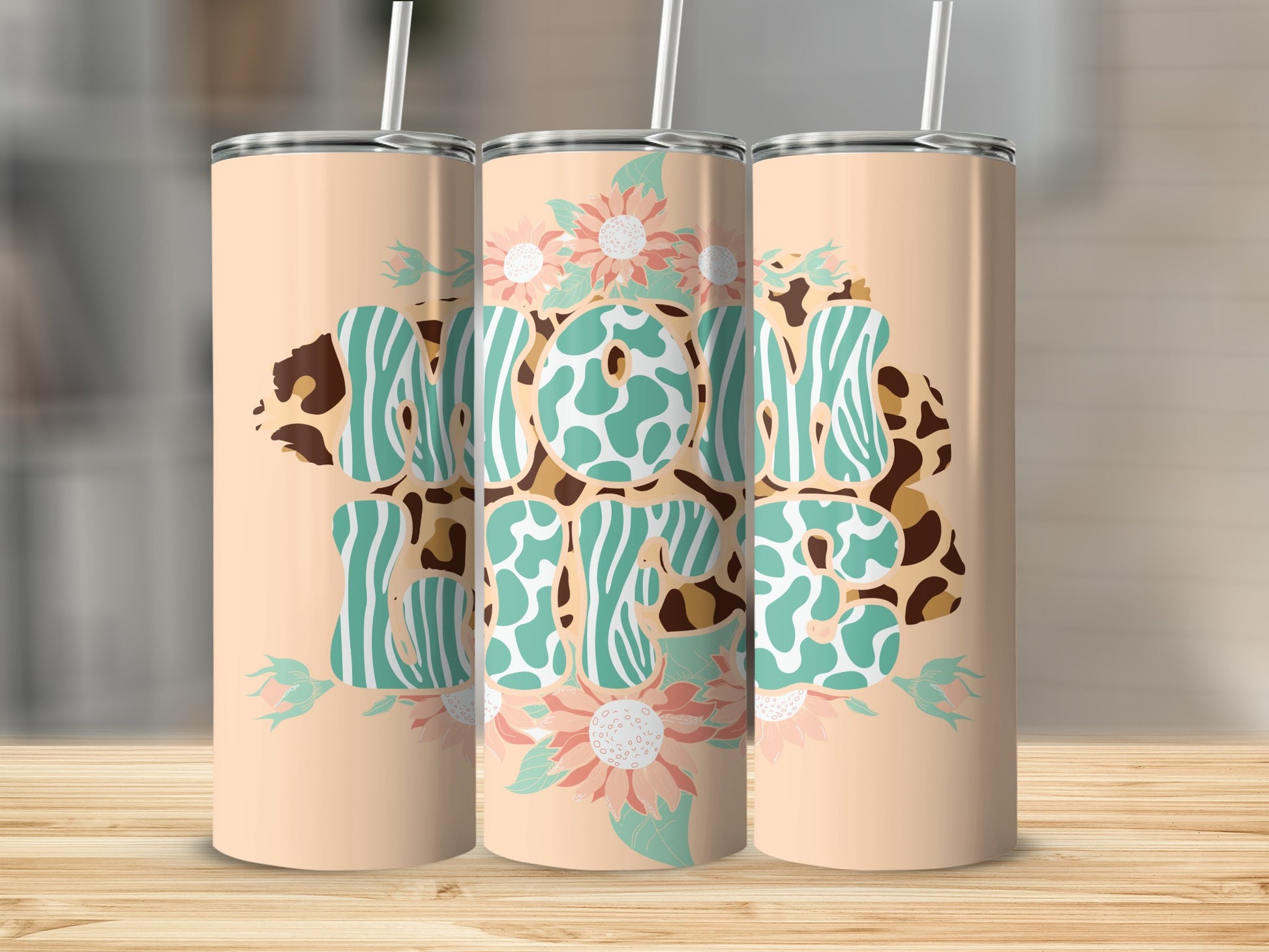 Floral Cow Print Design Tumbler with Straw Product