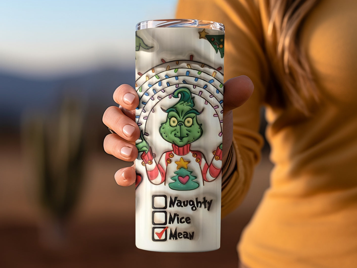 Christmas Grinch Design Naughty or Nice Mean Tumbler Cup