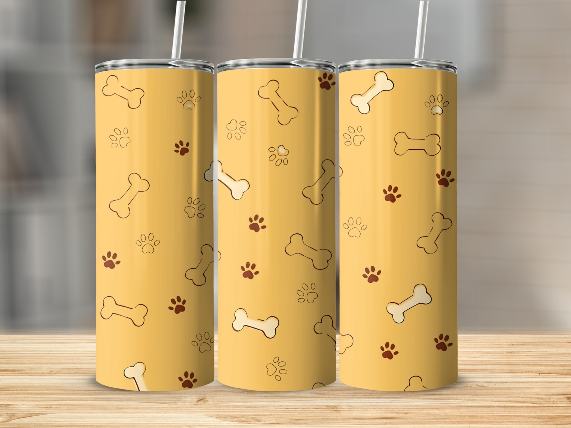 Yellow Paw Print and Bone Design Tumbler Product
