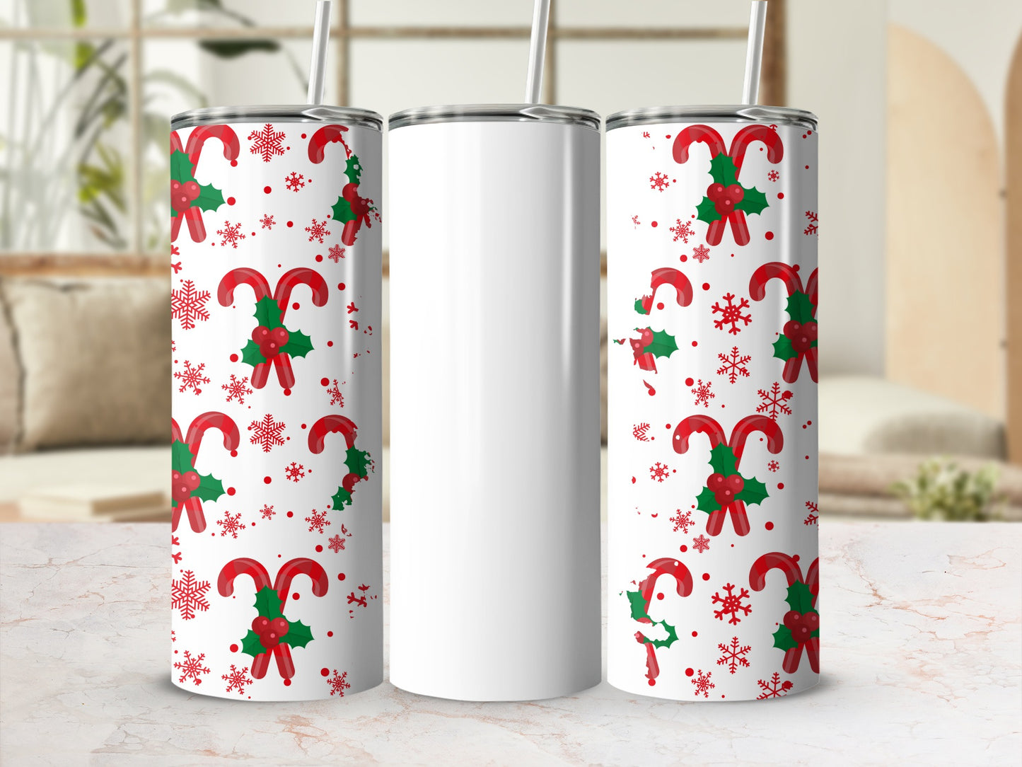 Festive Candy Cane and Snowflake Holiday Tumbler