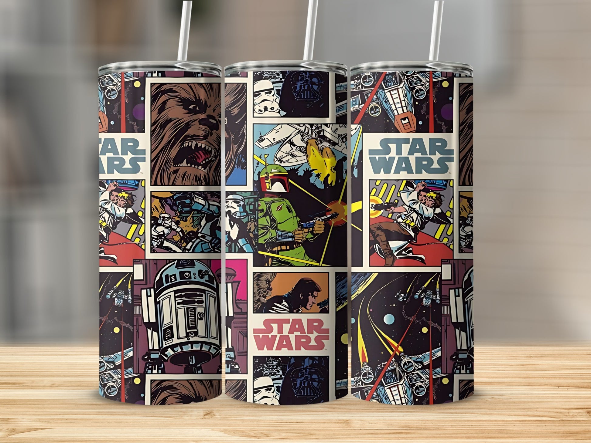 Star Wars Comic Art Chewbacca Darth Vader Boba Fett Tumbler product type