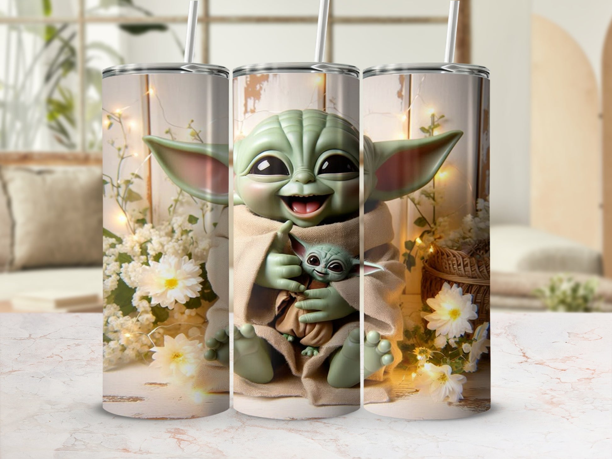 Adorable Alien Character Holding Baby Tumbler Product