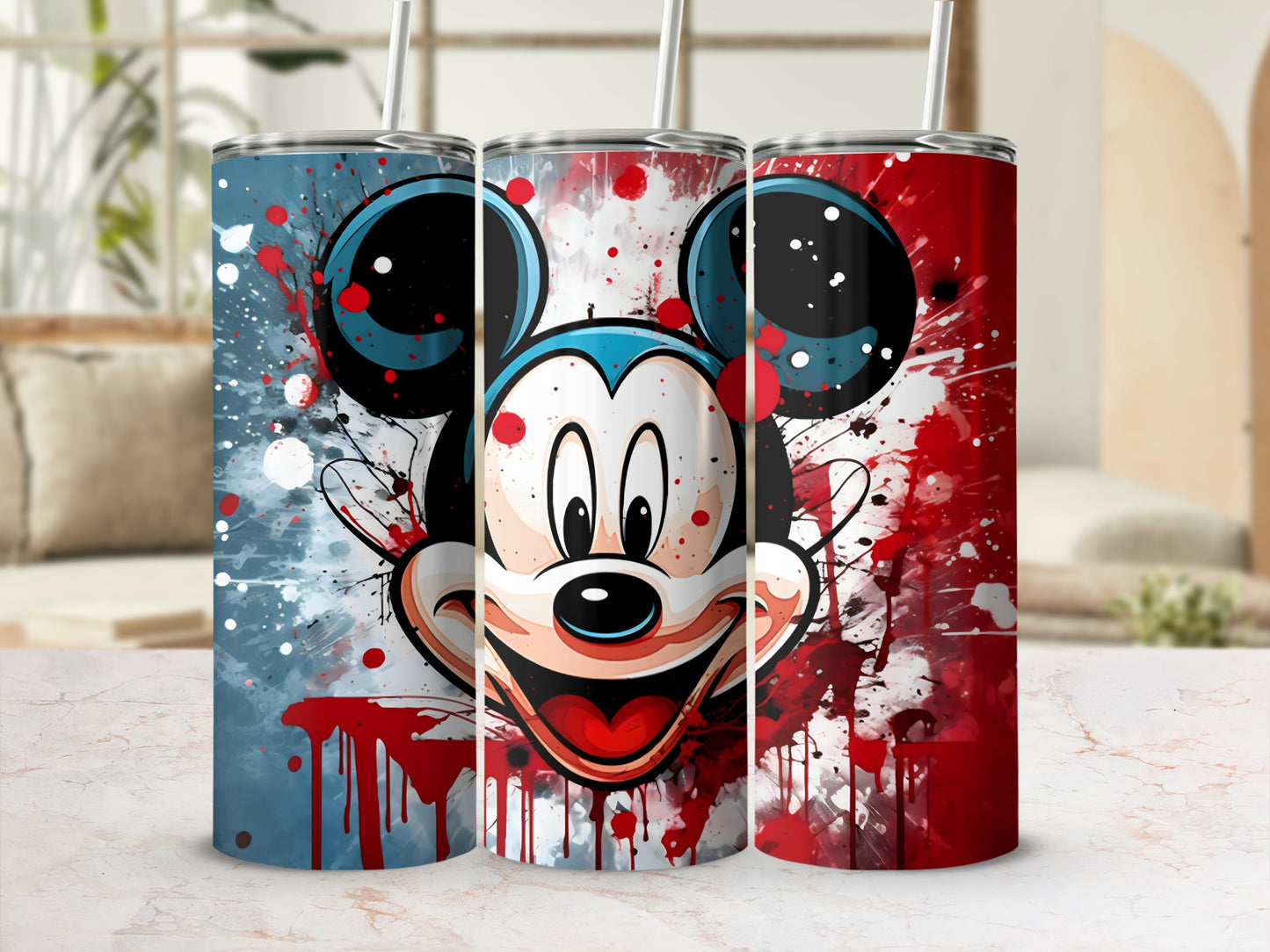 Vibrant Splatter Art Mickey Mouse Graphic Tumbler