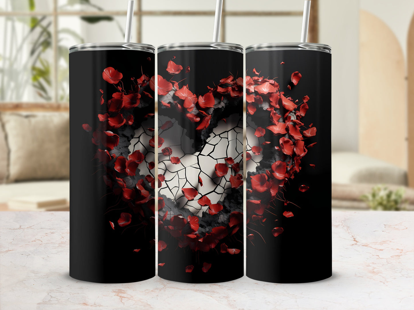 Romantic Shattered Heart Design Insulated Tumbler