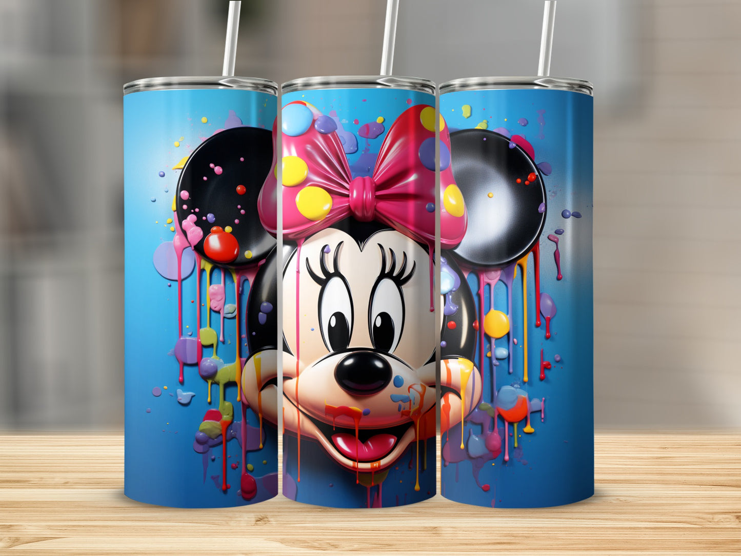 Colorful Cartoon Character Tumbler with Drips Design