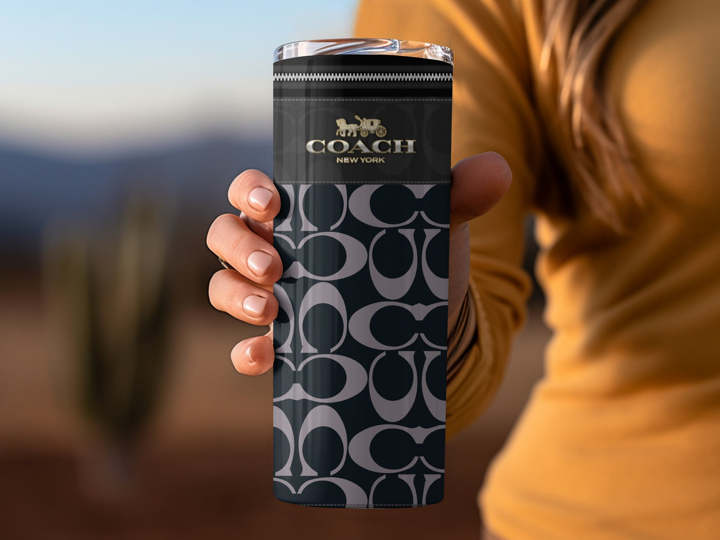 Coach New York Stylish Travel Tumbler with Black Pattern