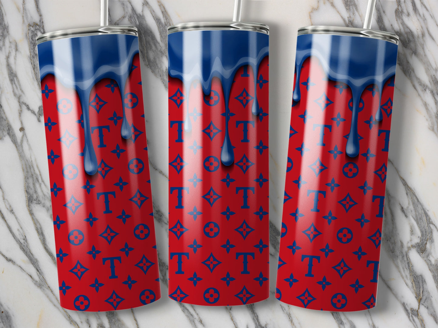 Red Pattern with Blue Drip Decoration Art Design Tumblers